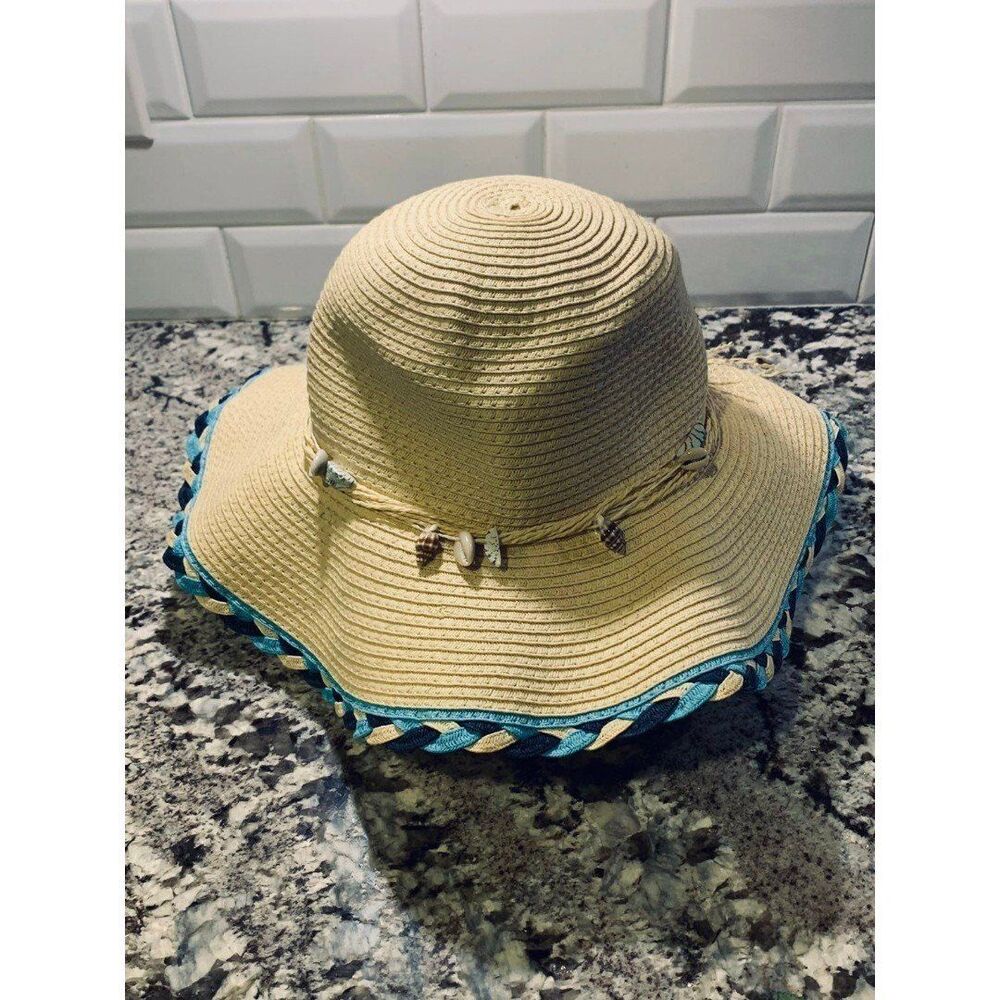 Floppy Hat Straw Hat with Shell Accents